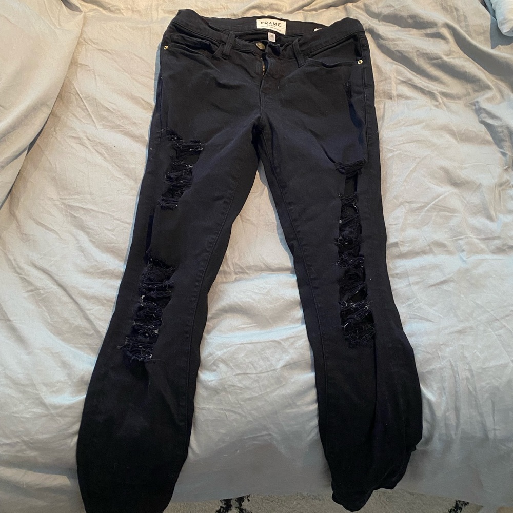 Frame skinny black ripped jeans